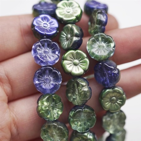 绝版金属撞色蓝绿可爱夏威夷小花朵捷克珠玻璃琉璃 12MM-5