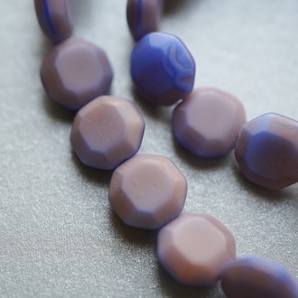 八边形紫粉晕染扁珠磨砂捷克琉璃玻璃珠手工古风 12MM