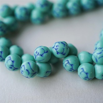 松石绿描蓝色复古侧孔玫瑰珠捷克珠玻璃琉璃 9MM