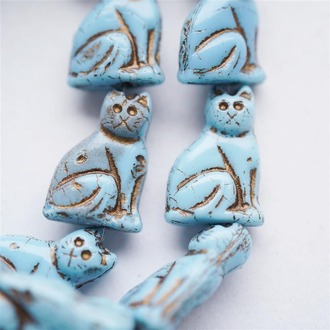 实色蓝~超复古可爱猫咪珠捷克玻璃琉璃 25X16MM