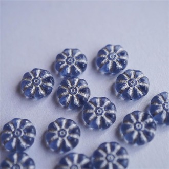 温柔水蓝描银太阳花扁圆珠捷克珠玻璃琉璃 12MM
