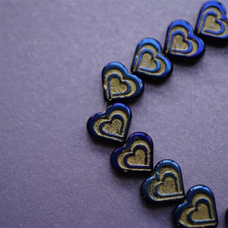 金属光泽彩墨蓝双层爱心捷克珠玻璃琉璃 14X16MM