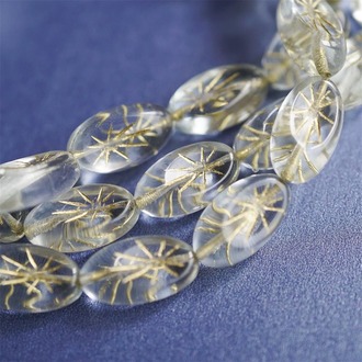 透明色描金~花纹椭圆立体捷克珠玻璃琉璃 19X10MM