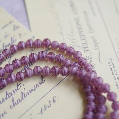 10粒入~淡紫色条纹小圆珠~日本制手工琉璃玻璃珠樱桃牌古董珠