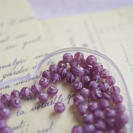 10粒入~淡紫色条纹小圆珠~日本制手工琉璃玻璃珠樱桃牌古董珠-2