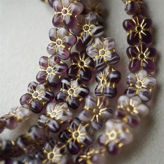 葡萄水果糖~条纹花朵花花捷克珠琉璃玻璃 14mm