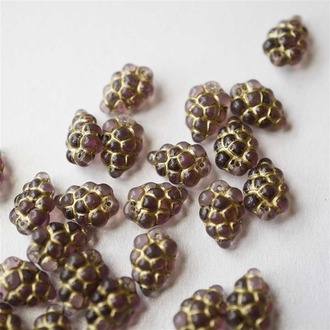 透紫葡萄描金~可爱吊坠水果捷克珠玻璃琉璃 16x11MM