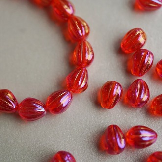 宝石红幻彩色梨瓜水滴南瓜珠玻璃琉璃捷克珠 11X9MM