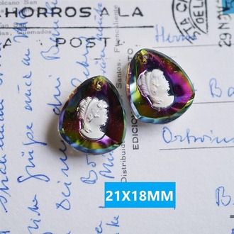 女神像~美人头幻彩绝美水滴西德进口凹雕古董玻璃吊坠材料