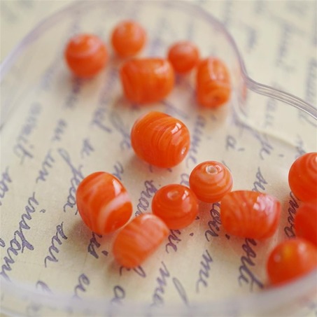 橙色系条纹手造珠多款入~日本古董手工琉璃玻璃-2