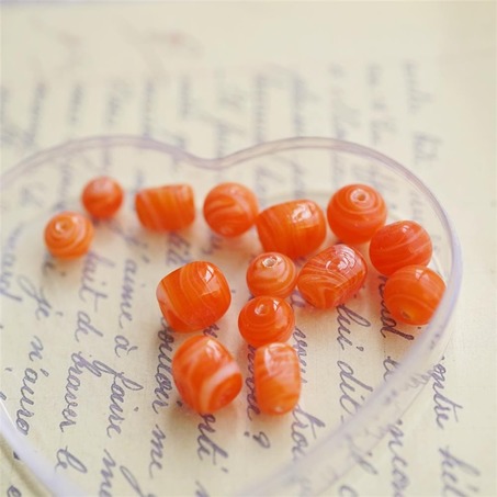 橙色系条纹手造珠多款入~日本古董手工琉璃玻璃-3