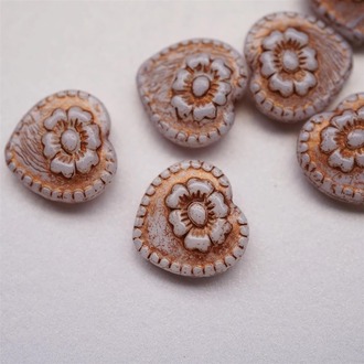 灰白描玫瑰金爱心浮雕大丽花捷克珠玻璃琉璃 16MM