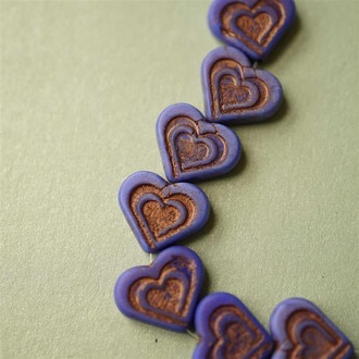 雾面深蓝古铜金~复古双层爱心捷克珠玻璃琉璃 14x16mm