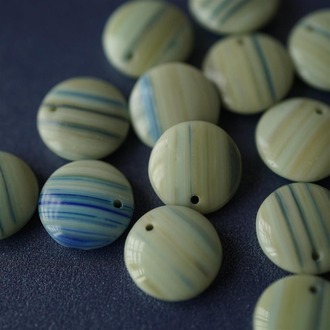 随机条纹灰抹茶圆片单孔捷克玻璃琉璃手工设计感 12MM