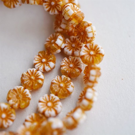 橘色系渐变mix可爱少女夏威夷小花朵描金捷克珠玻璃琉璃 10MM-2