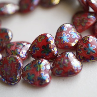 实红色电光花朵爱心捷克珠桃心玻璃琉璃 15MM