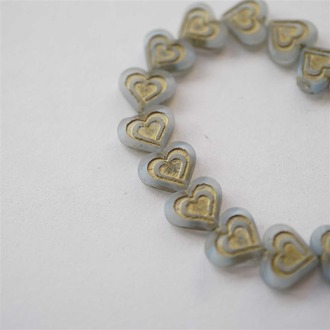 雾面夹心浅蓝~做旧双层爱心捷克珠玻璃琉璃 14X16MM