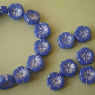 蛋白深蓝描银色~可爱夏威夷花朵捷克珠玻璃琉璃 14MM