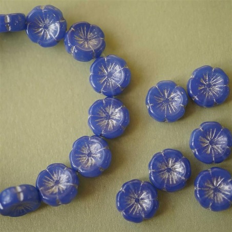 蛋白深蓝描银色~可爱夏威夷花朵捷克珠玻璃琉璃 14MM-2