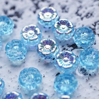 透天蓝镀AB彩夏威夷小花迷你可爱捷克玻璃琉璃珠 8MM