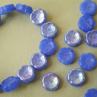 蓝色幻彩少女~可爱夏威夷花朵捷克珠玻璃琉璃 14MM