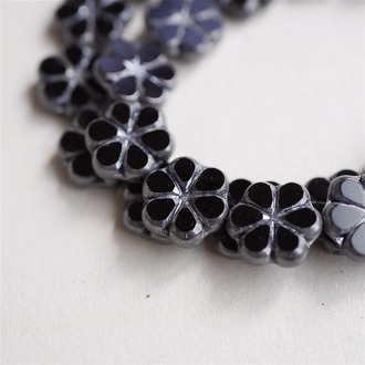 高级感纯黑色亮边~可爱六瓣花直孔捷克琉璃玻璃珠 17MM