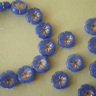 蛋白深蓝描金色~可爱夏威夷花朵捷克珠玻璃琉璃 14MM