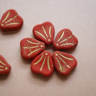 红色爱心花瓣捷克玻璃琉璃珠 14X12MM