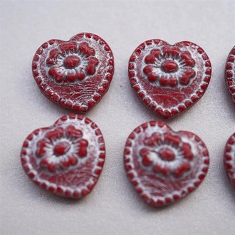实色红描银爱心浮雕大丽花捷克珠玻璃琉璃 16MM