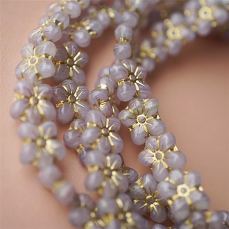 昭和风少女浅紫描金~mix花朵花花捷克珠琉璃玻璃 14MM