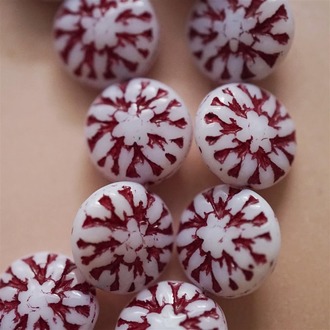 白底描红大丽花捷克珠玻璃琉璃 15MM