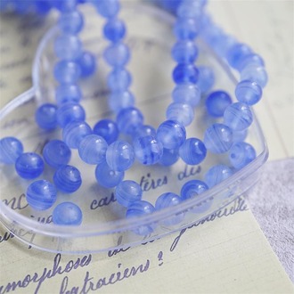 果冻幽幽蓝条纹晕染圆珠~日本制手工古董珠 8MM