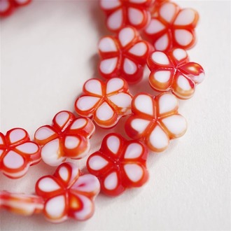 MIX红白色撞色配色~亮边五瓣花捷克琉璃玻璃 17MM