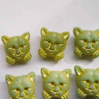 mix青绿色彩绘黄小猫托腮猫咪进口高定捷克珠玻璃琉璃 17MM