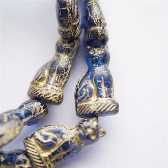 墨蓝色~复古底座跪坐猫咪珠捷克玻璃琉璃 24X14MM