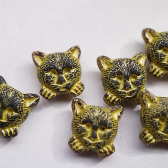 深葡萄紫彩绘黄小猫托腮猫咪进口高定捷克珠玻璃琉璃 17MM