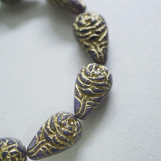 深紫描金浮雕整朵玫瑰珠捷克珠玻璃琉璃 20X12MM