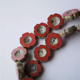 做旧实色朱砂红~夏威夷花朵捷克玻璃珠琉璃 14MM