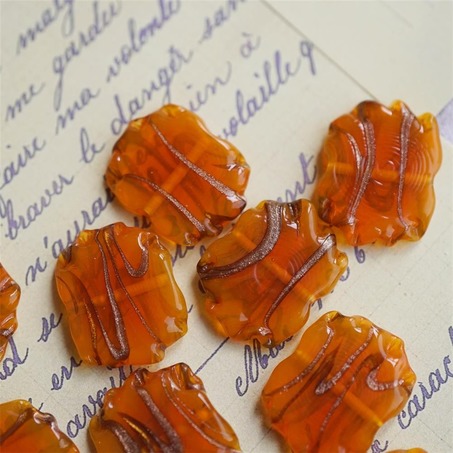果冻橙条纹花边异形珠日本古董手工琉璃玻璃-2