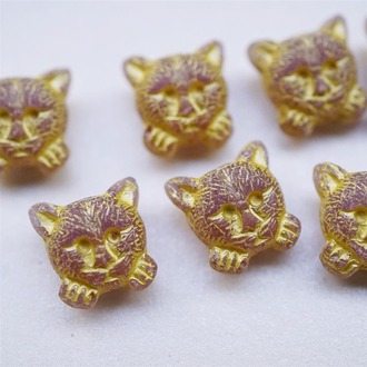 透紫彩绘黄可爱小猫托腮猫咪进口高定捷克珠玻璃琉璃 17MM