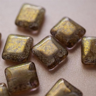 斑驳喷暗金夹心方块捷克珠玻璃珠 14X13MM