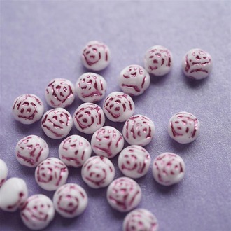 白色描粉复古玫瑰双孔珠玻璃捷克琉璃珠 8MM