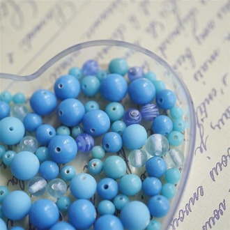 松石蓝色系mix手造小圆珠~日本制手工琉璃玻璃珠樱桃牌古董珠