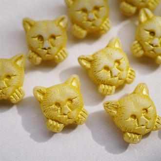 白mix彩绘黄小猫托腮猫咪进口高定捷克珠玻璃琉璃 17MM