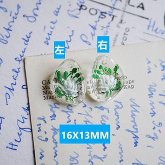 彩绘白色fafa~植物园风透明西德进口凹雕古董玻璃吊坠材料