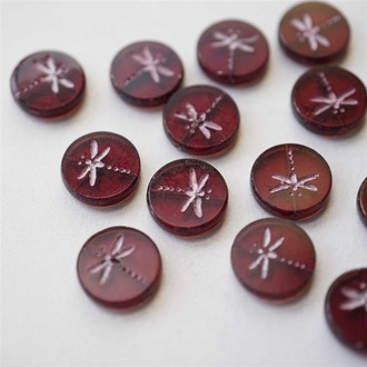 宝石红扁圆~复古蜻蜓捷克珠玻璃珠琉璃 17MM