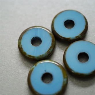 天蓝色做旧几何纯色镂空圈捷克玻璃琉璃 22mm