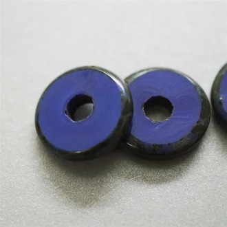 深蓝色做旧几何纯色镂空圈捷克玻璃琉璃 22MM