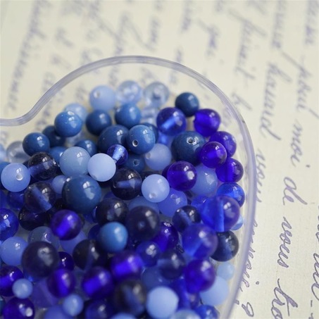 混合蓝色系mix手造小圆珠~日本制手工琉璃玻璃珠樱桃牌古董珠