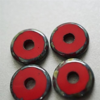 红色做旧几何纯色镂空圈捷克玻璃琉璃 22MM